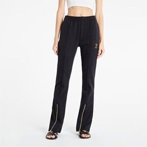 Adidas Originals Women's Track Pants Black Boot cut pant with ankle Gold zip XS